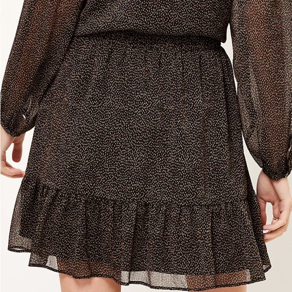 Loft M Women's Black Brown Flecked Pull On Tiered Ruffle Mini Flippy Skirt - Picture 2 of 7